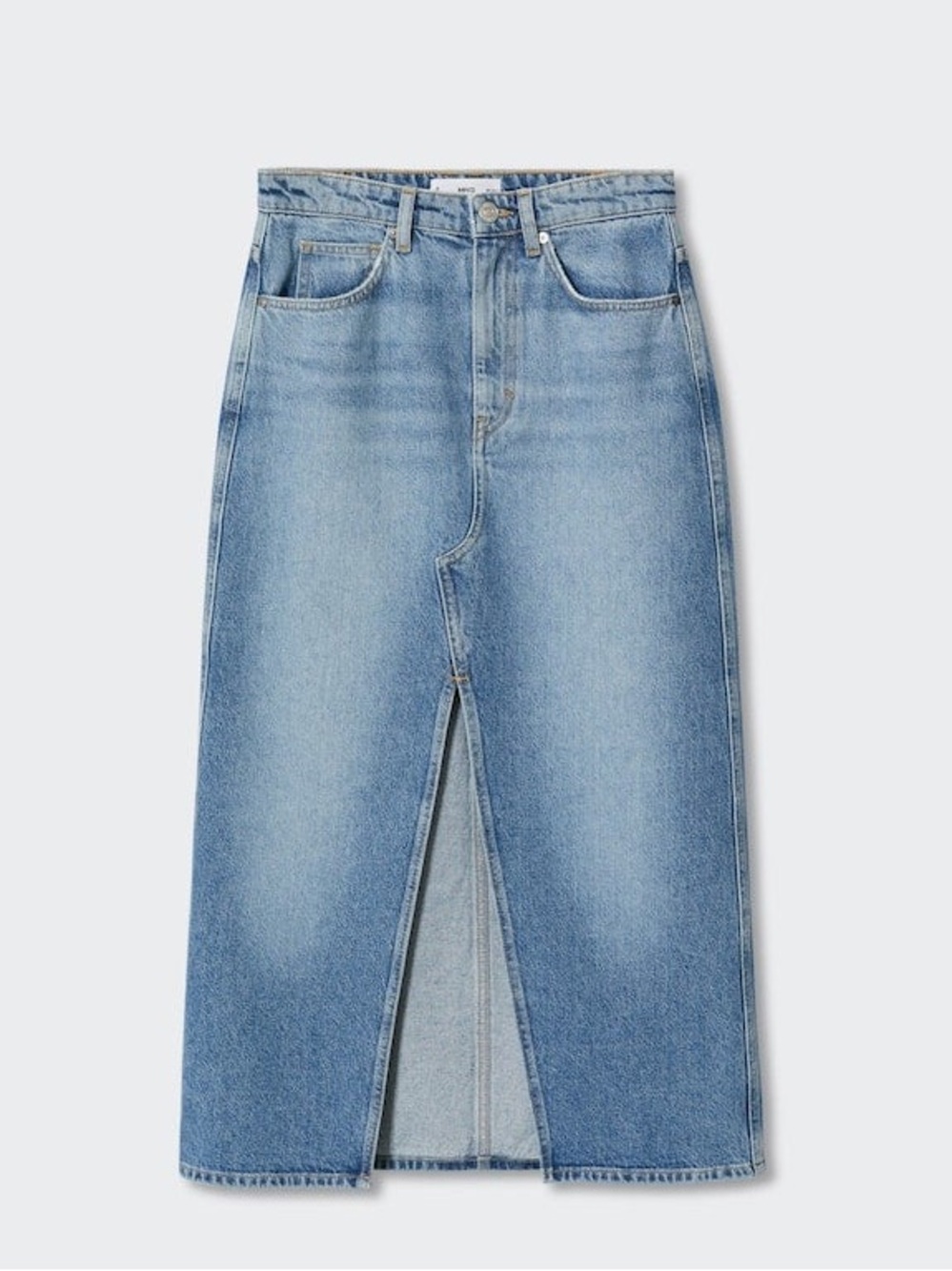 Mango Light Blue Straight Denim Skirt with Front Slit